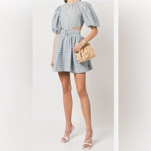 Jonathan Simkhai Soo Seersucker Plaid Puff Sleeve Cutout Belted NWT